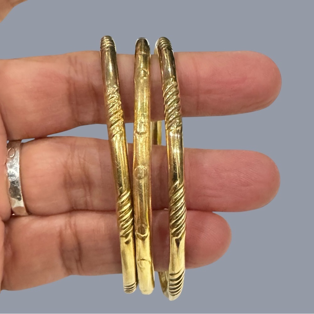 Vintage Brass Bangles Set of 3 Handcrafted Tribal Boho Stack Bracelets